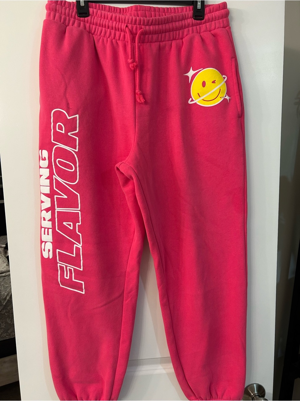 pop Hot Pink Sweatpants with Yellow Smiley Planet